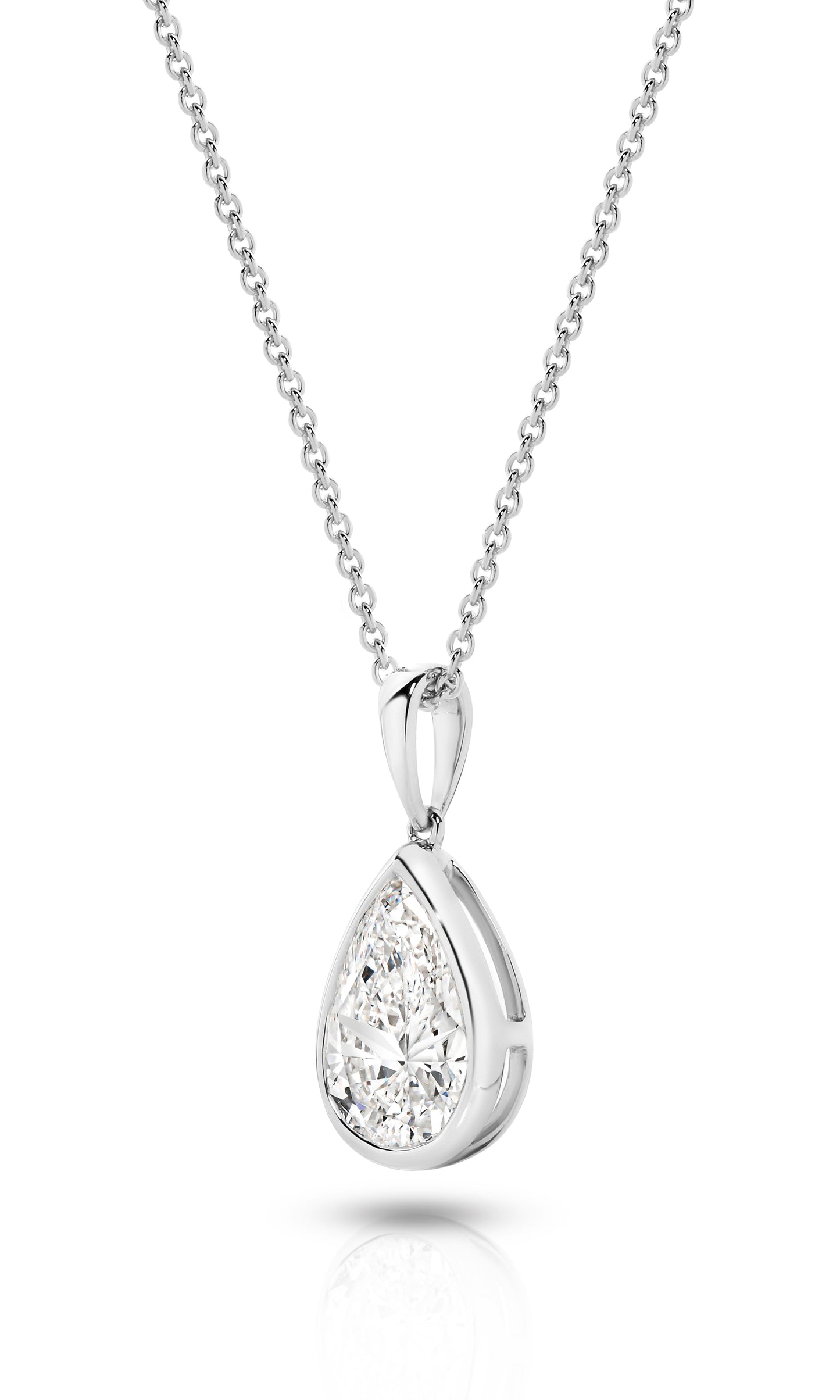 1ct Pear Bezel Pendant Solid White Gold Lab Grown Diamonds — top view