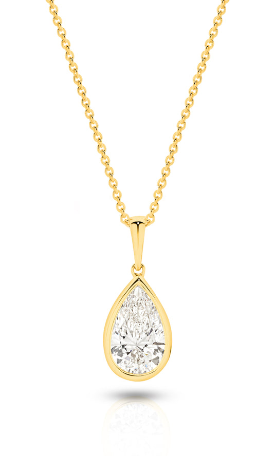 1ct Pear Bezel Pendant Solid Yellow Gold Lab Grown Diamonds — main view