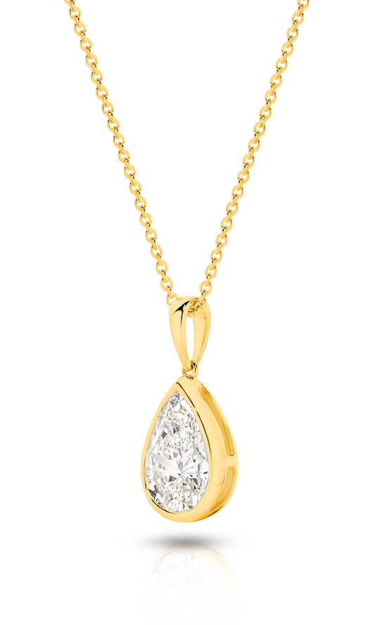 1ct Pear Bezel Pendant Solid Yellow Gold Lab Grown Diamonds — top view