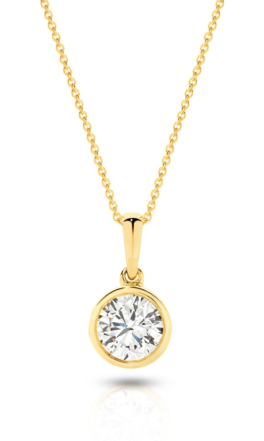 1ct Round Bezel Pendant Solid Yellow Gold Lab Grown Diamonds — main view