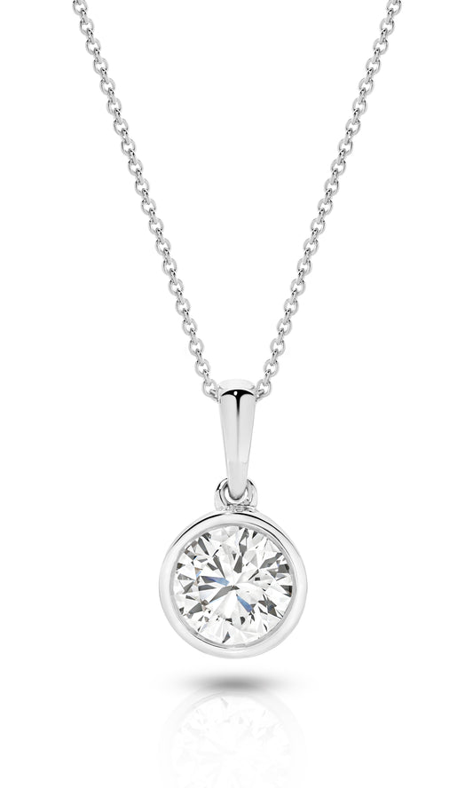 1ct Round Bezel Pendant Solid White Gold Lab Grown Diamonds — main view