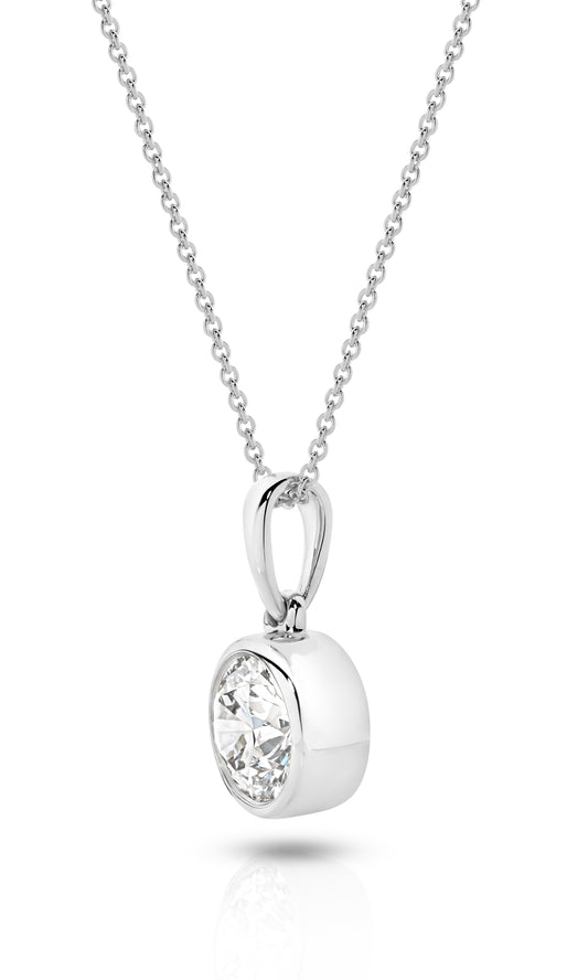 1ct Round Bezel Pendant Solid White Gold Lab Grown Diamonds — top view