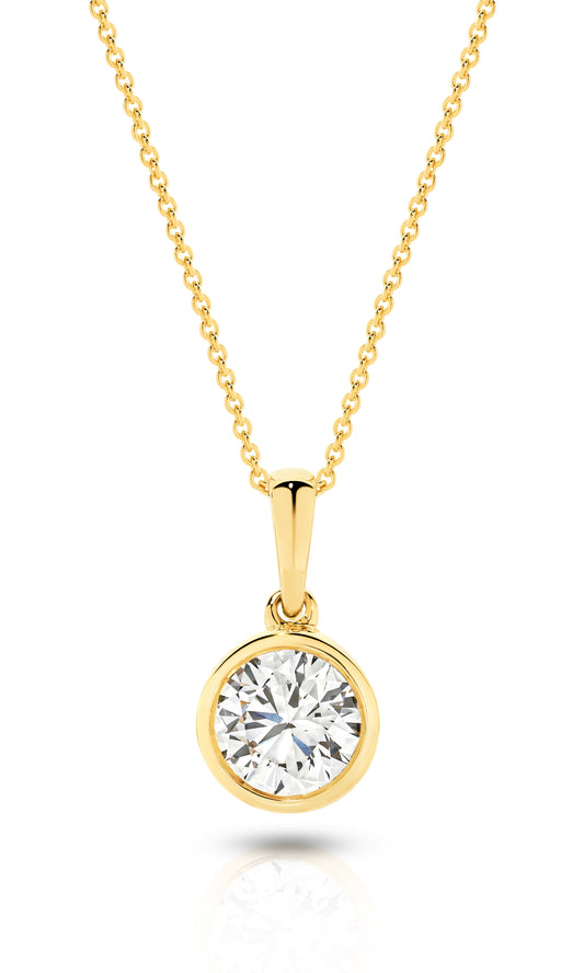 1ct Round Bezel Pendant Solid Yellow Gold Lab Grown Diamonds — main view