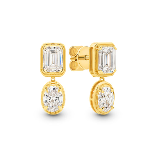 2.4ct Mixed Shape Bezel Stud Earrings Solid 9ct Yellow Gold Lab Grown Diamonds — main view