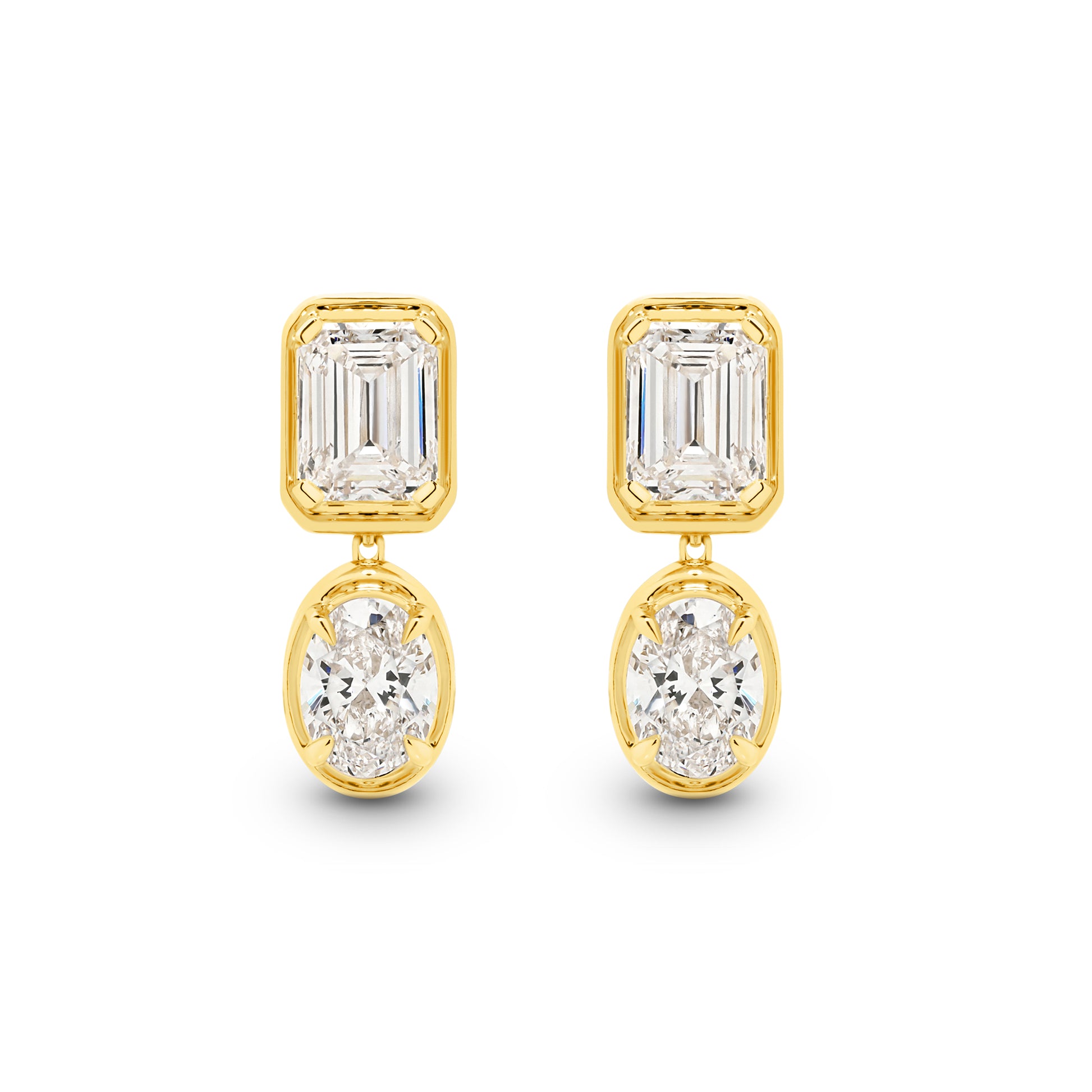 2.4ct Mixed Shape Bezel Stud Earrings Solid 9ct Yellow Gold Lab Grown Diamonds — top view