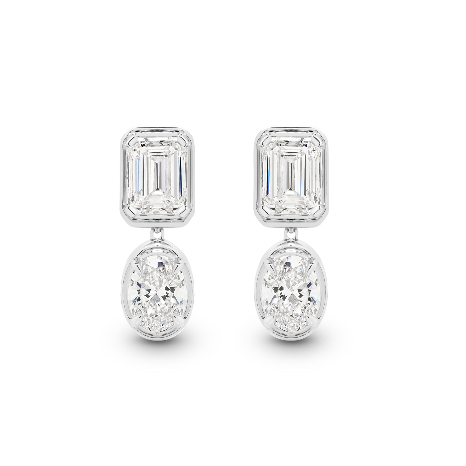 2.4ct Mixed Shape Bezel Stud Earrings Solid 9ct White Gold Lab Grown Diamonds — top view