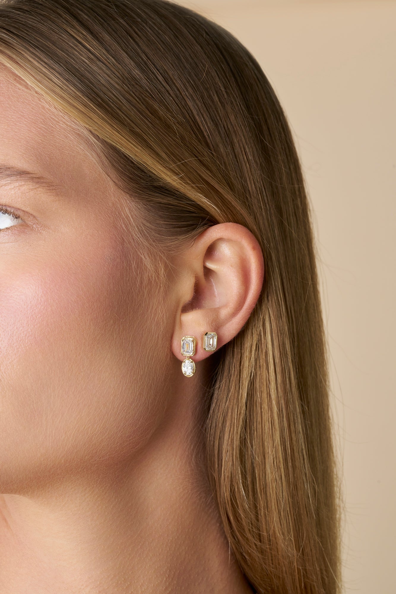 2.4ct Mixed Shape Bezel Stud Earrings Solid 9ct Yellow Gold Lab Grown Diamonds — side view