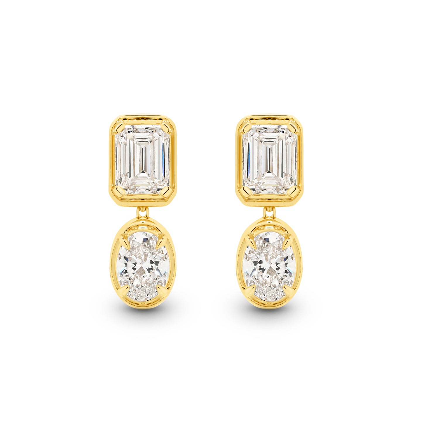 2.4ct Mixed Shape Bezel Stud Earrings Solid 9ct Yellow Gold Lab Grown Diamonds — top view