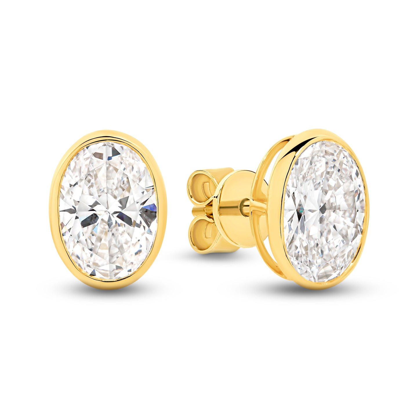 2.8ct Oval Bezel Stud Earrings Solid Yellow Gold Lab Grown Diamonds — main view