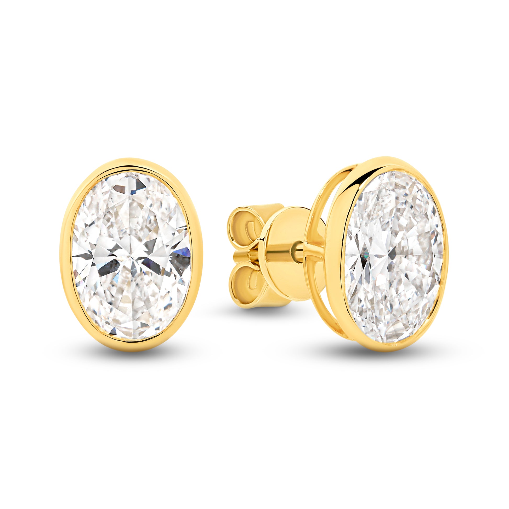 2.8ct Oval Bezel Stud Earrings Solid Yellow Gold Lab Grown Diamonds — main view