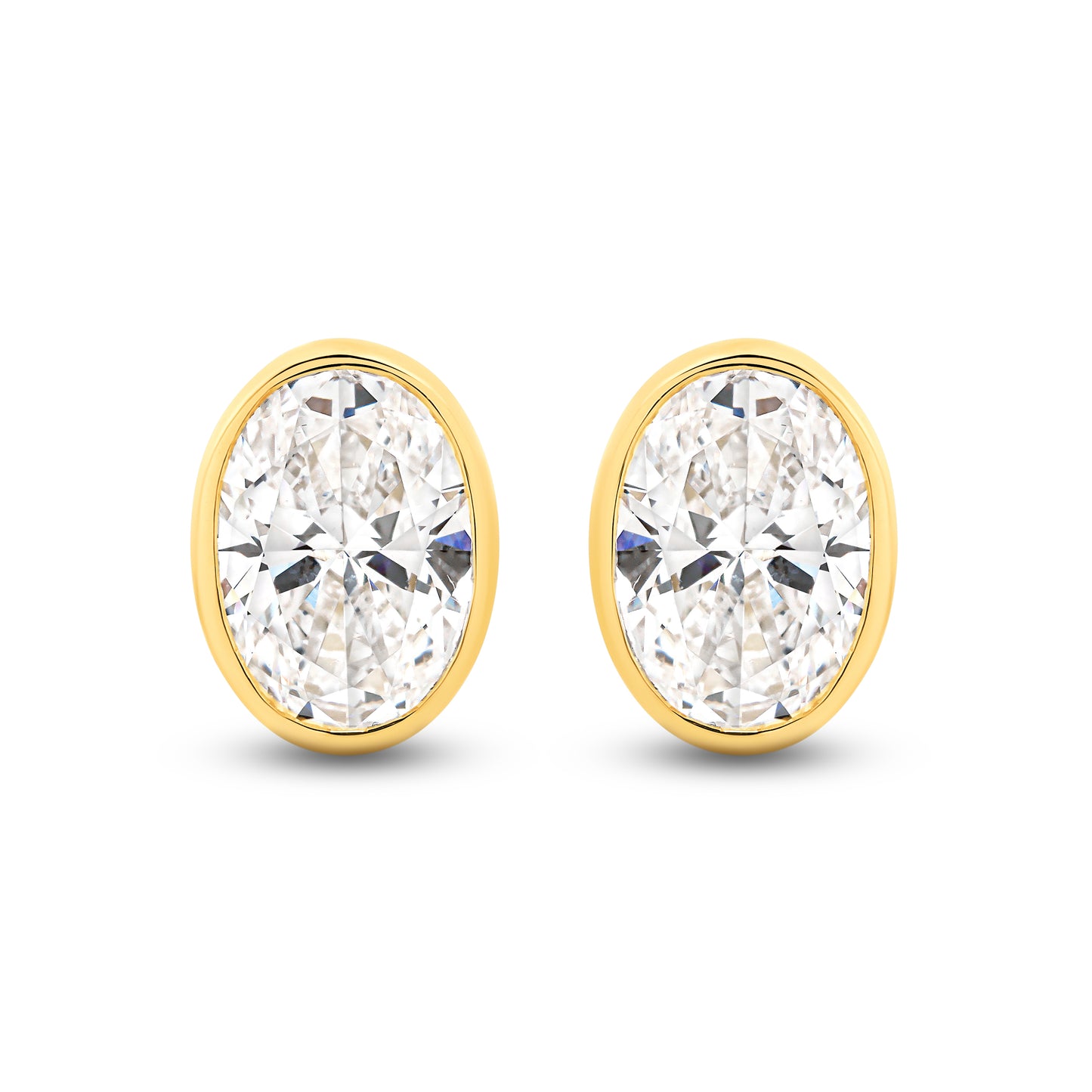 2.8ct Oval Bezel Stud Earrings Solid Yellow Gold Lab Grown Diamonds — top view