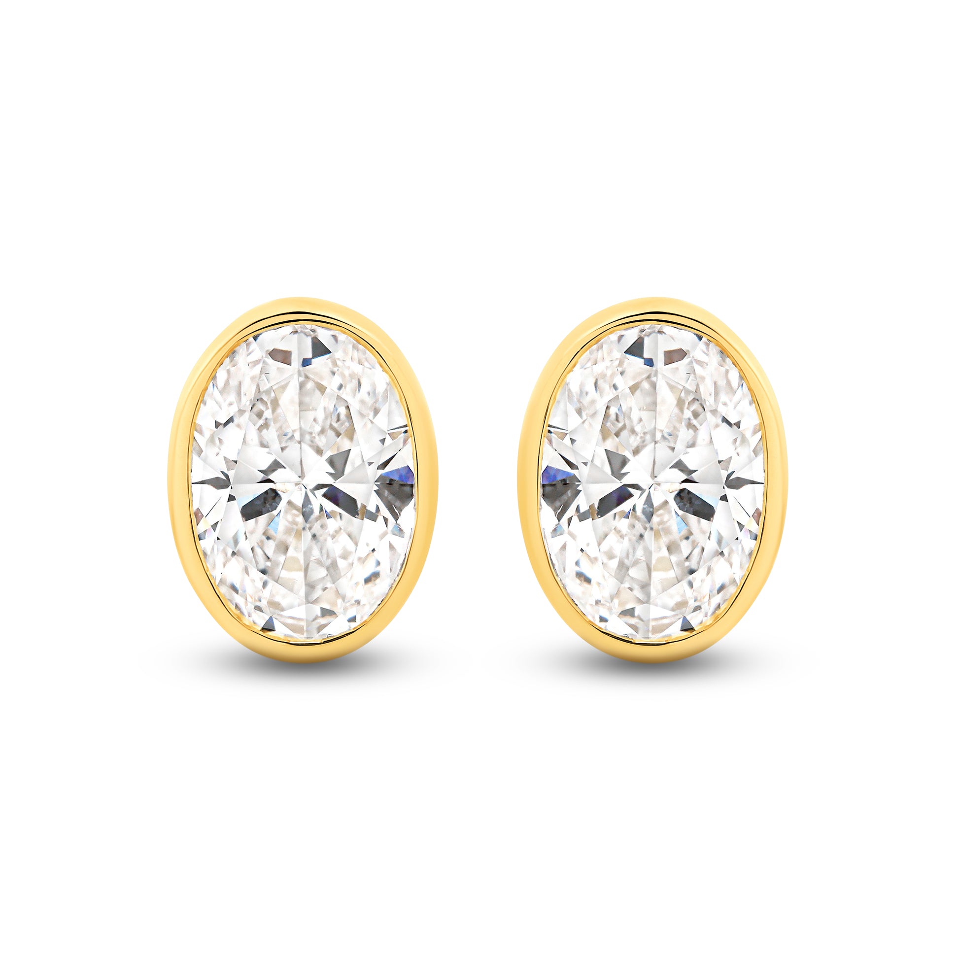 2.8ct Oval Bezel Stud Earrings Solid Yellow Gold Lab Grown Diamonds — top view