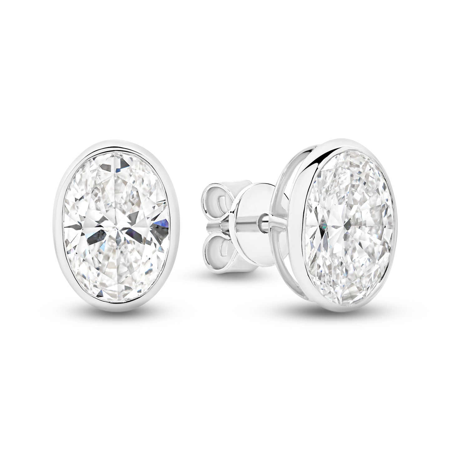 2.8ct Oval Bezel Stud Earrings Solid White Gold Lab Grown Diamonds — main view