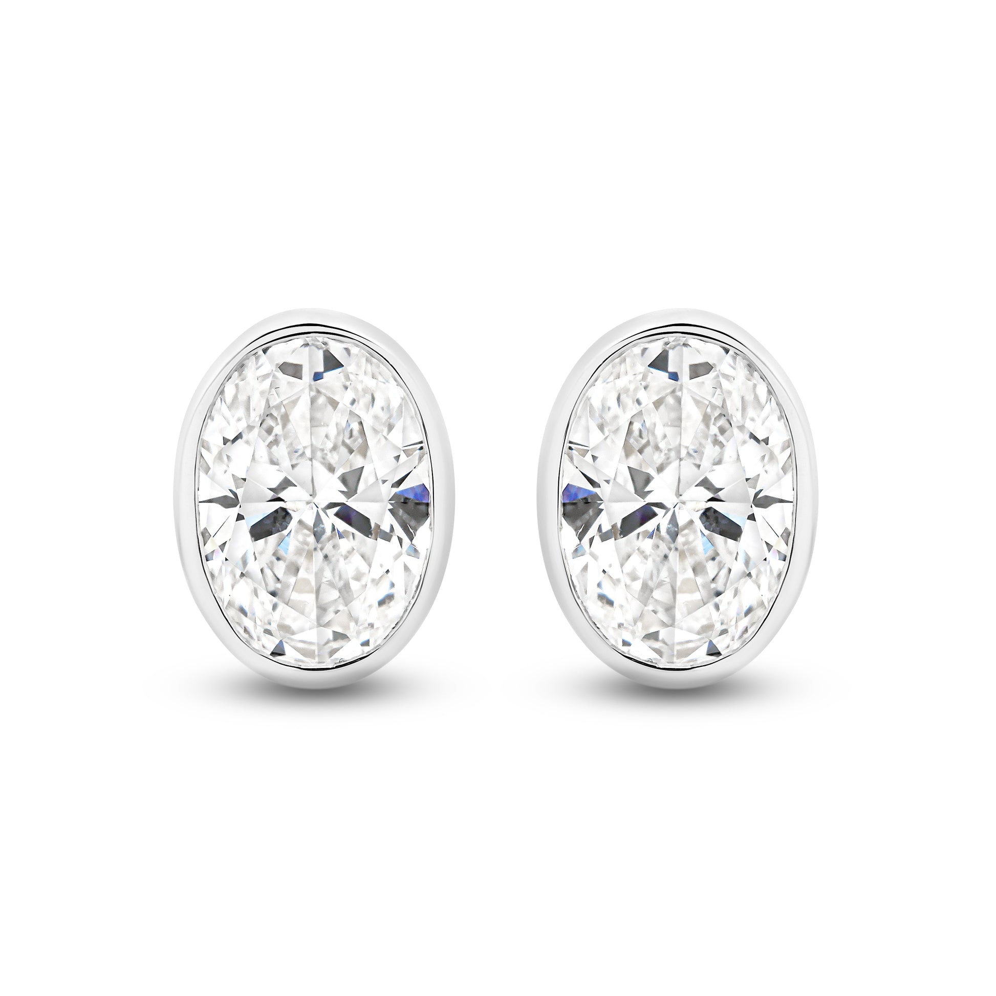2.8ct Oval Bezel Stud Earrings Solid White Gold Lab Grown Diamonds — top view