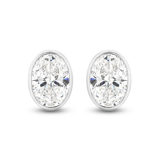 2.8ct Oval Bezel Stud Earrings Solid White Gold Lab Grown Diamonds — top view
