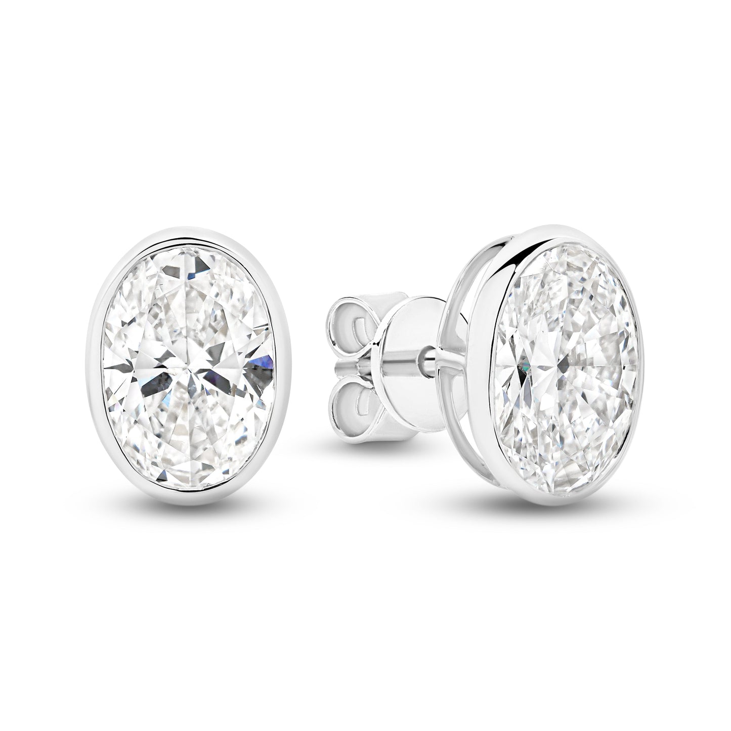 2.8ct Oval Bezel Stud Earrings Solid White Gold Lab Grown Diamonds — main view