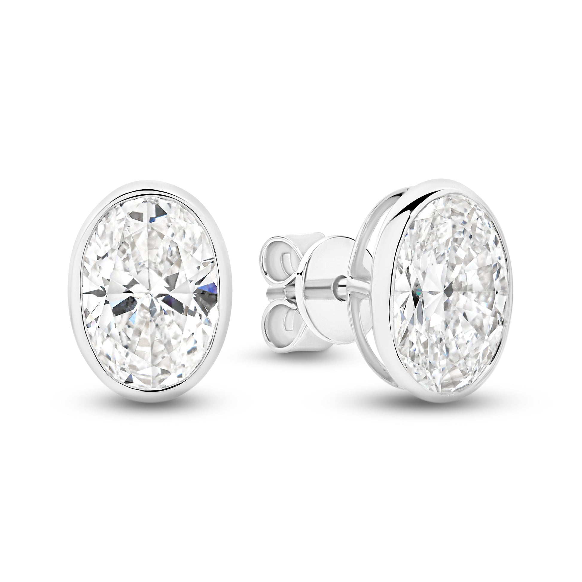2.8ct Oval Bezel Stud Earrings Solid White Gold Lab Grown Diamonds — main view