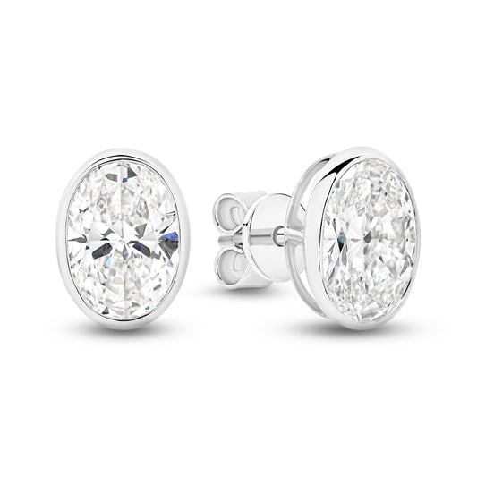 2.8ct Oval Bezel Stud Earrings Solid White Gold Lab Grown Diamonds — main view