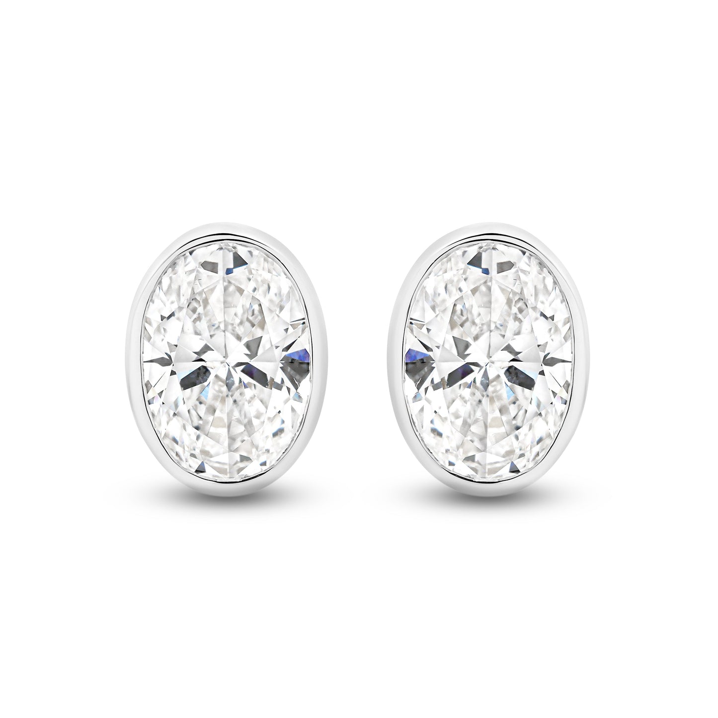 2.8ct Oval Bezel Stud Earrings Solid White Gold Lab Grown Diamonds — top view