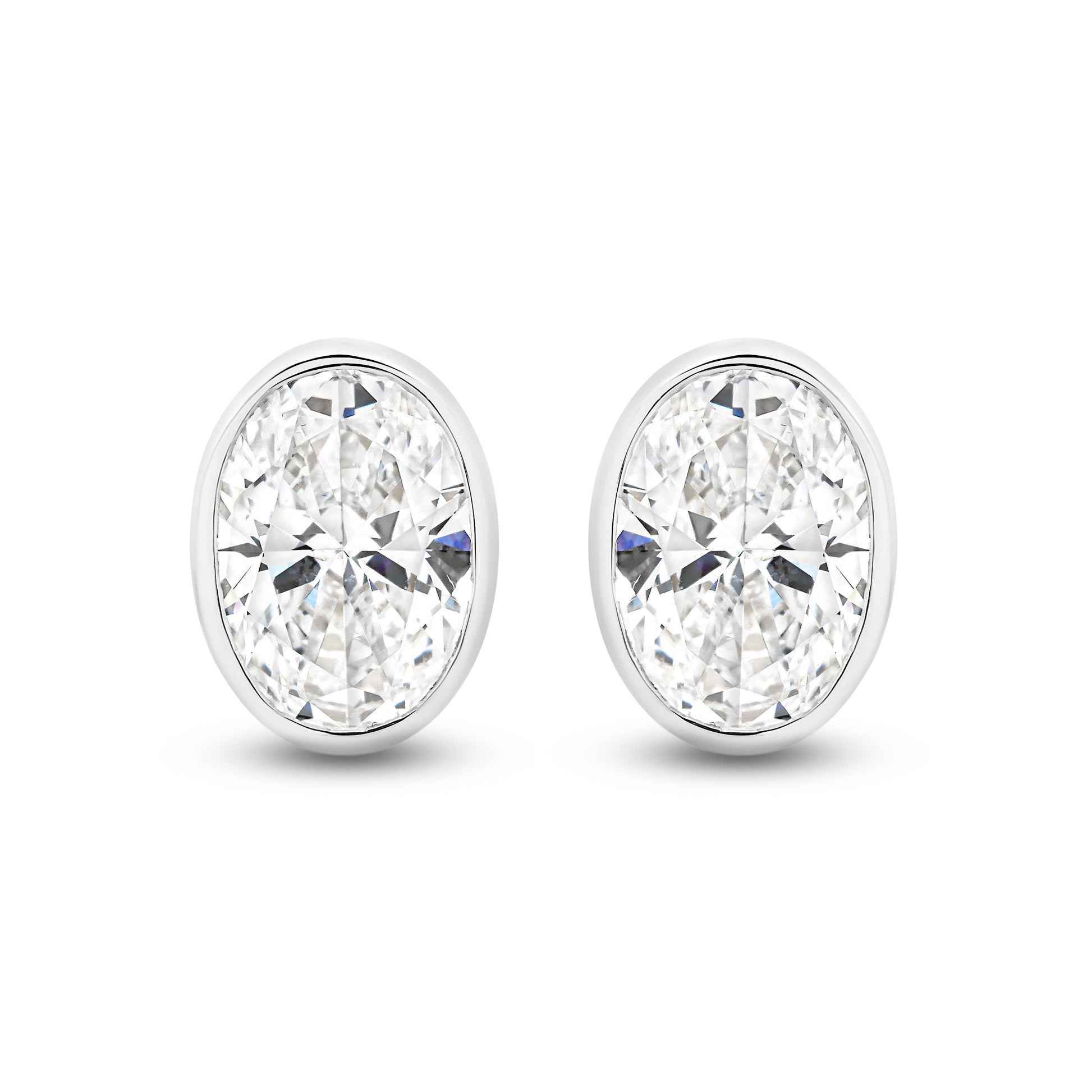 2.8ct Oval Bezel Stud Earrings Solid White Gold Lab Grown Diamonds — top view