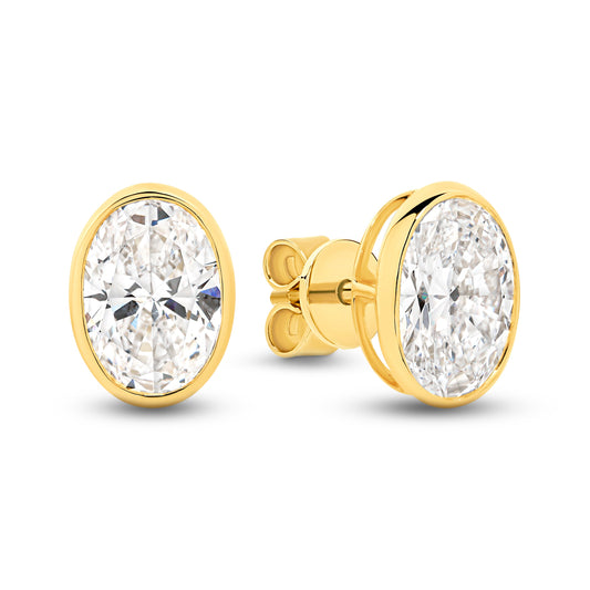 2.8ct Oval Bezel Stud Earrings Solid Yellow Gold Lab Grown Diamonds — main view