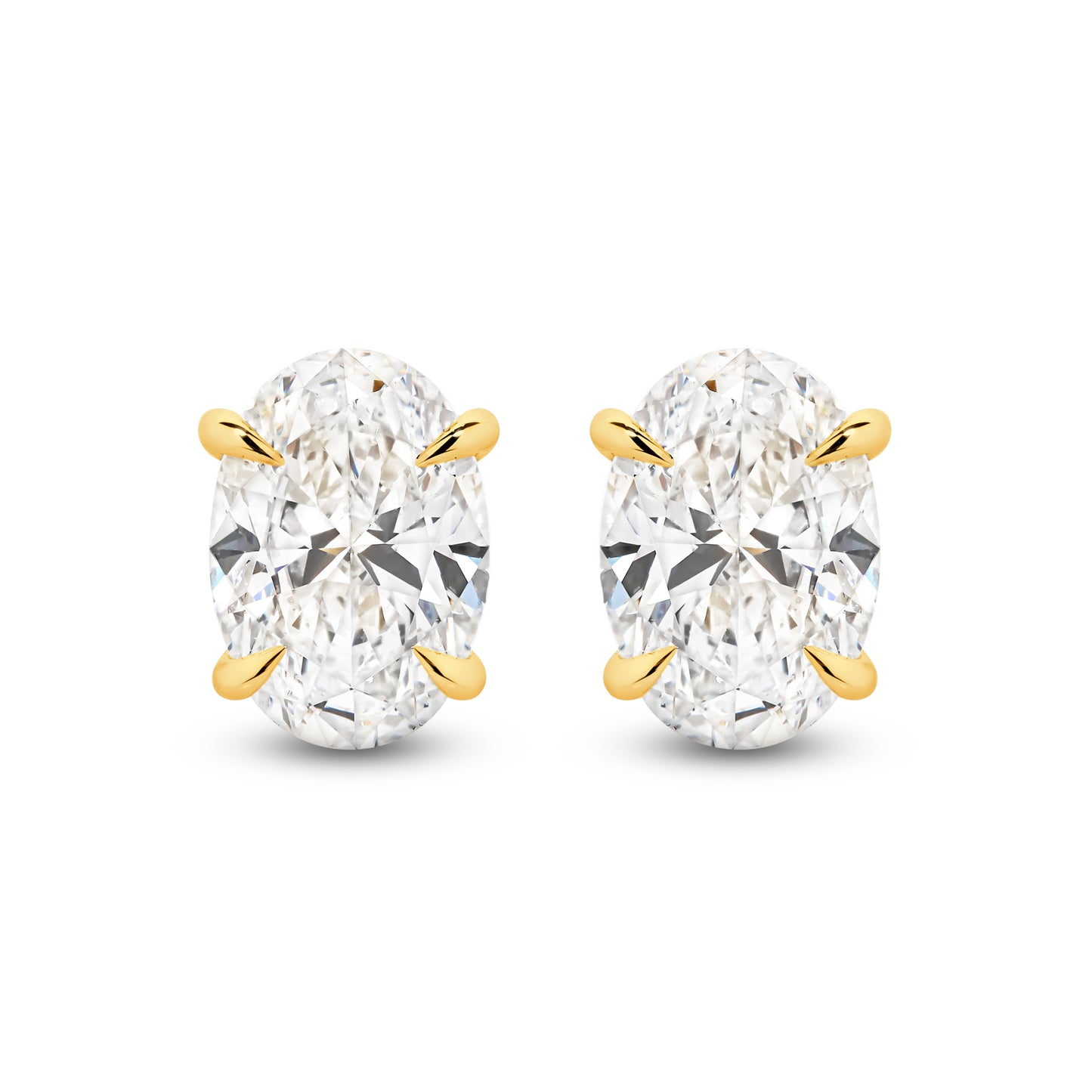 2.8ct Oval Stud Earrings Solid 18ct Yellow Gold Lab Grown Diamonds — top view
