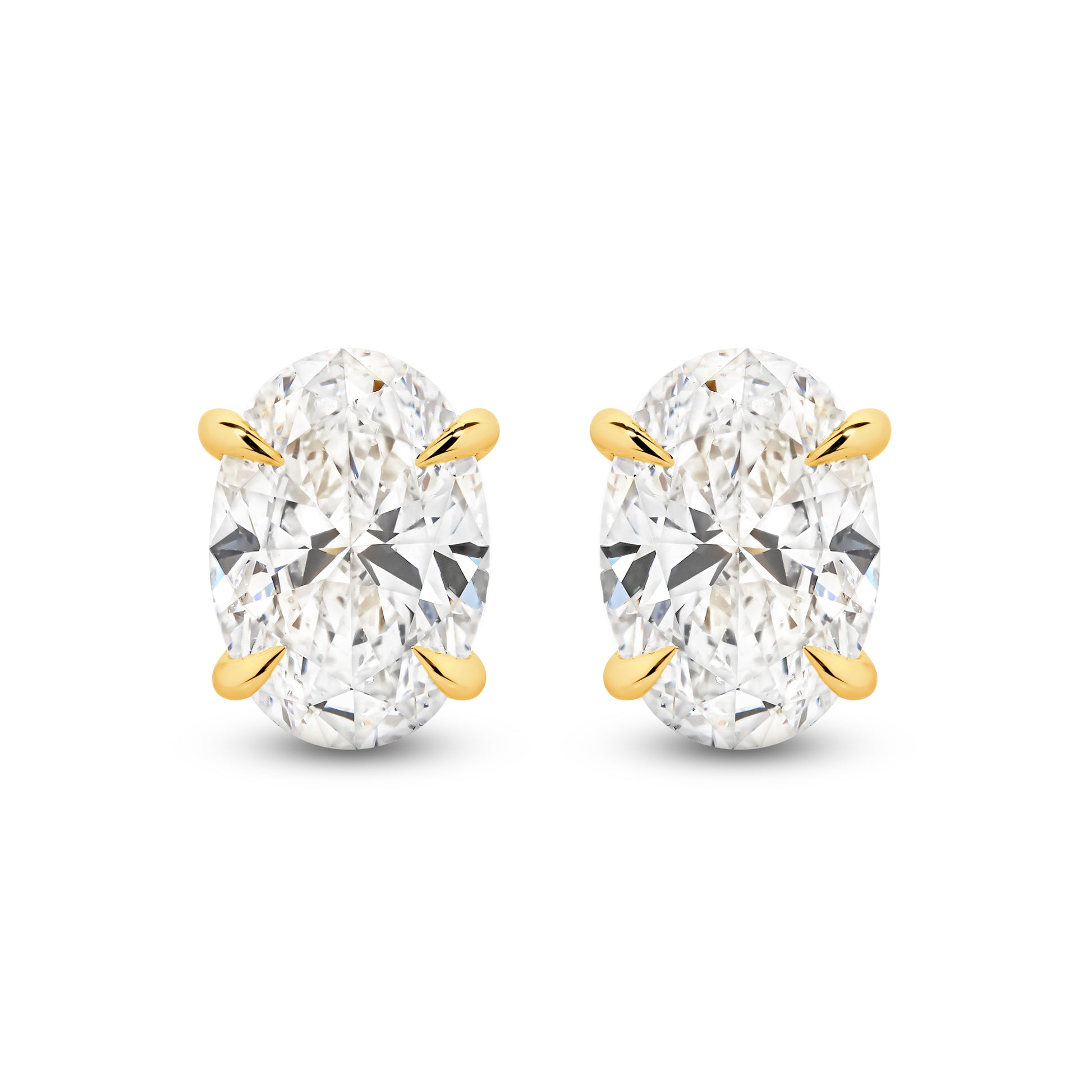 2.8ct Oval Stud Earrings Solid 18ct Yellow Gold Lab Grown Diamonds — top view