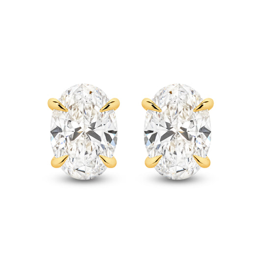 2.8ct Oval Stud Earrings Solid 18ct Yellow Gold Lab Grown Diamonds — top view