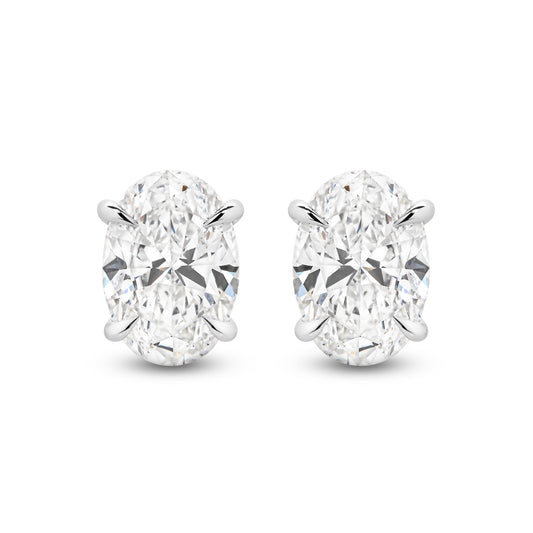 2.8ct Oval Stud Earrings Solid White Gold Lab Grown Diamonds — top view