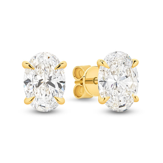 2.8ct Oval Stud Earrings Solid 18ct Yellow Gold Lab Grown Diamonds — main view