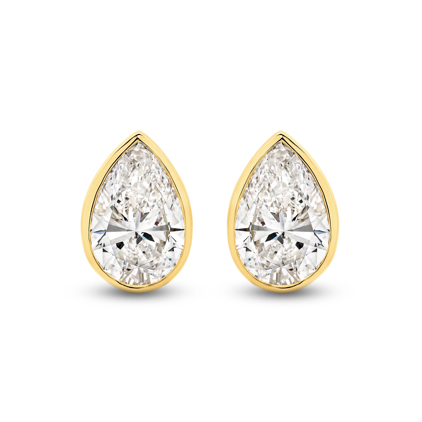 2.9ct Pear Bezel Stud Earrings Solid Yellow Gold Lab Grown Diamonds — top view