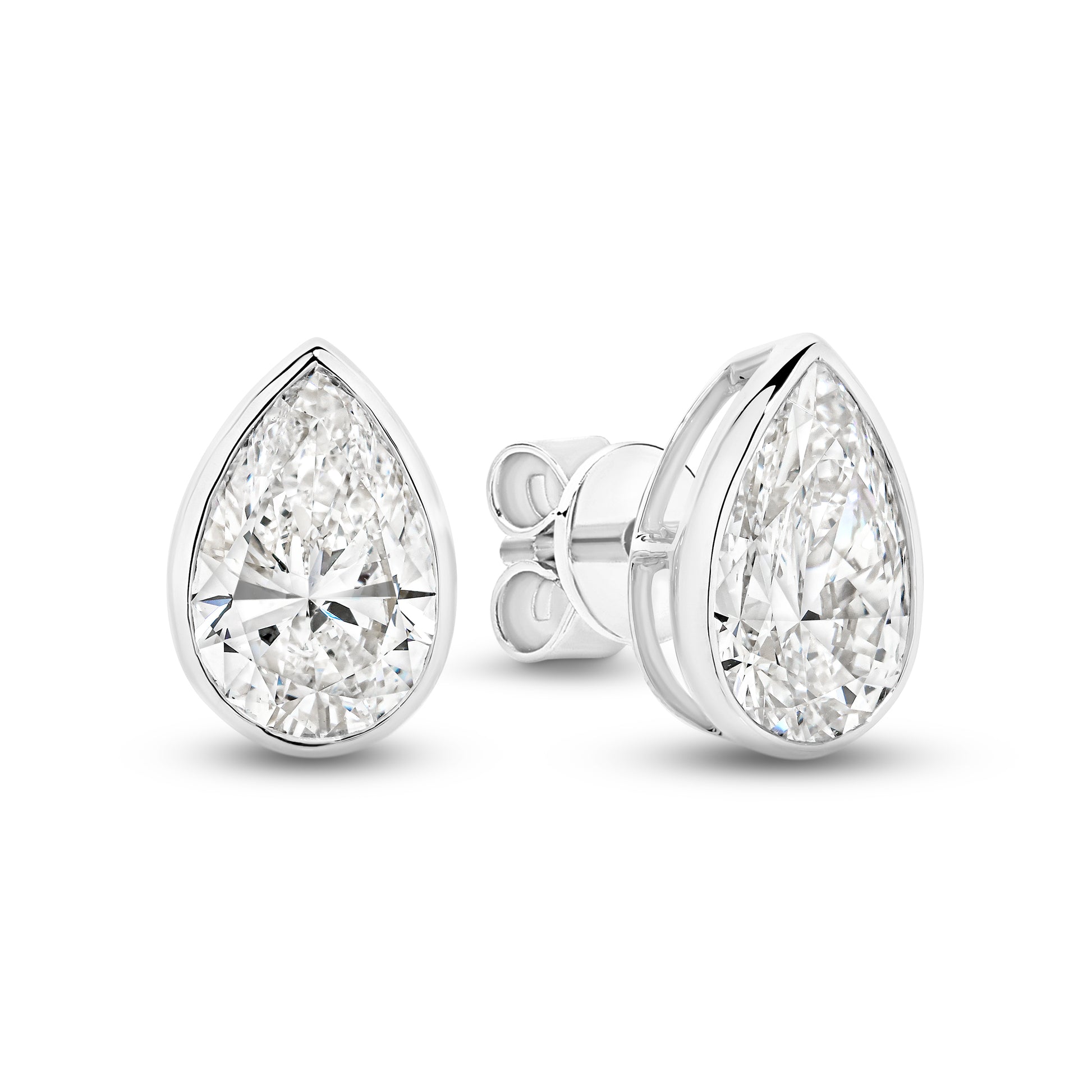 2.9ct Pear Bezel Stud Earrings Solid White Gold Lab Grown Diamonds — main view
