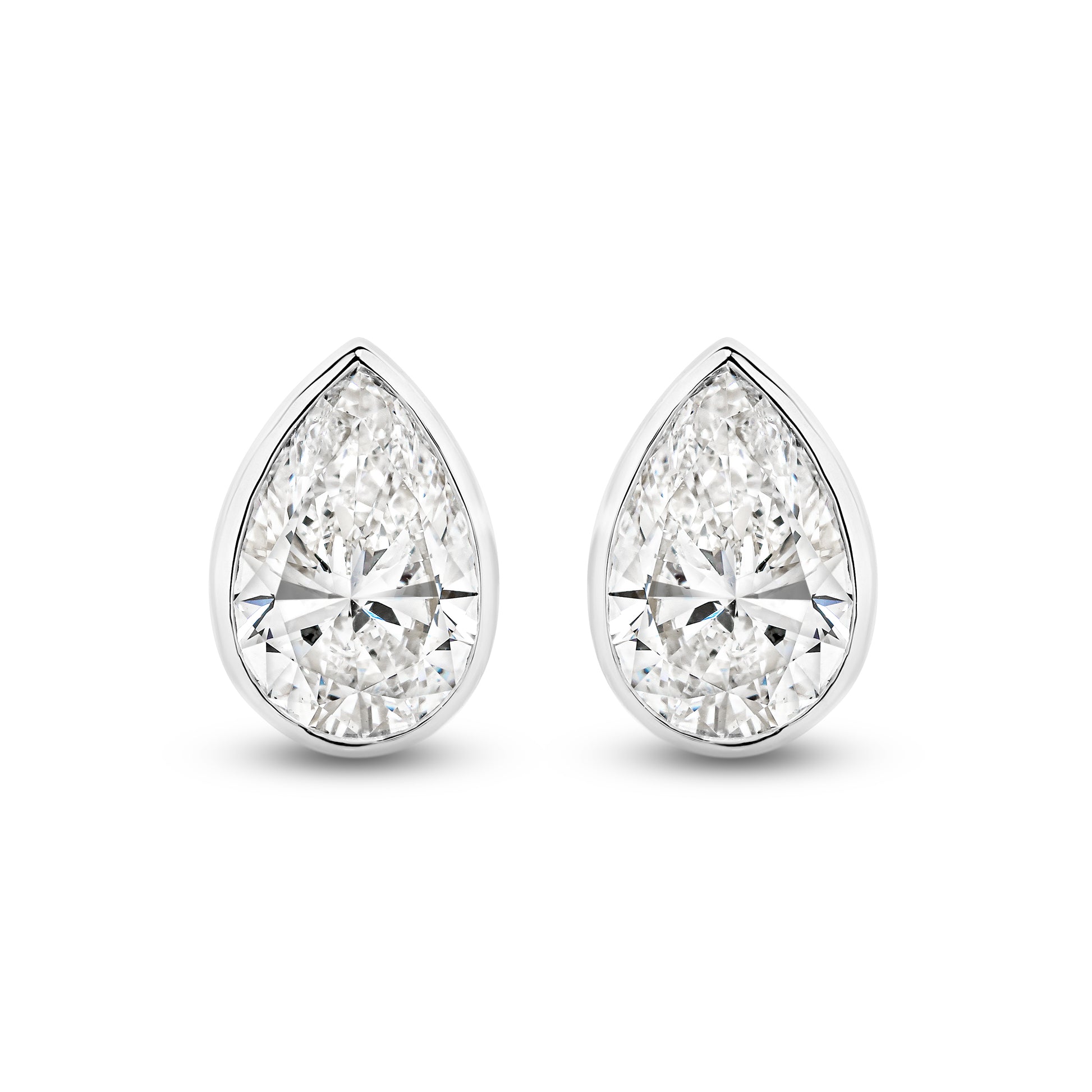 2.9ct Pear Bezel Stud Earrings Solid White Gold Lab Grown Diamonds — top view