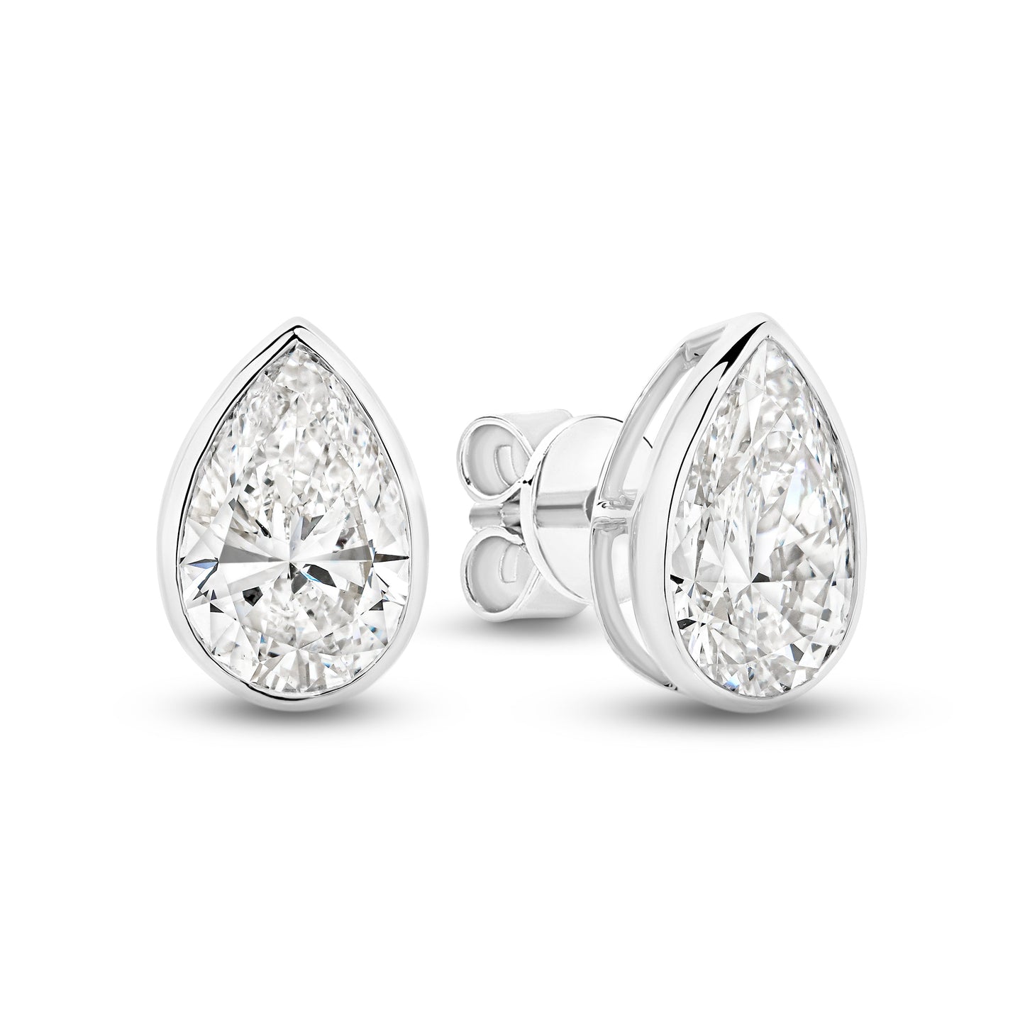 2.9ct Pear Bezel Stud Earrings Solid White Gold Lab Grown Diamonds — main view