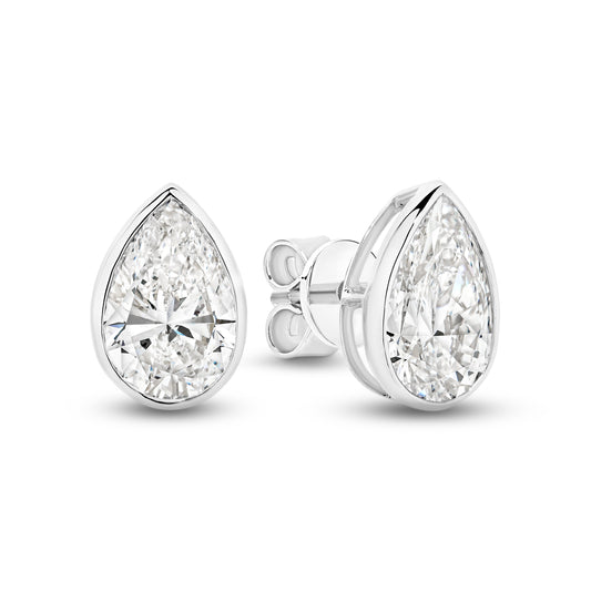 2.9ct Pear Bezel Stud Earrings Solid White Gold Lab Grown Diamonds — main view
