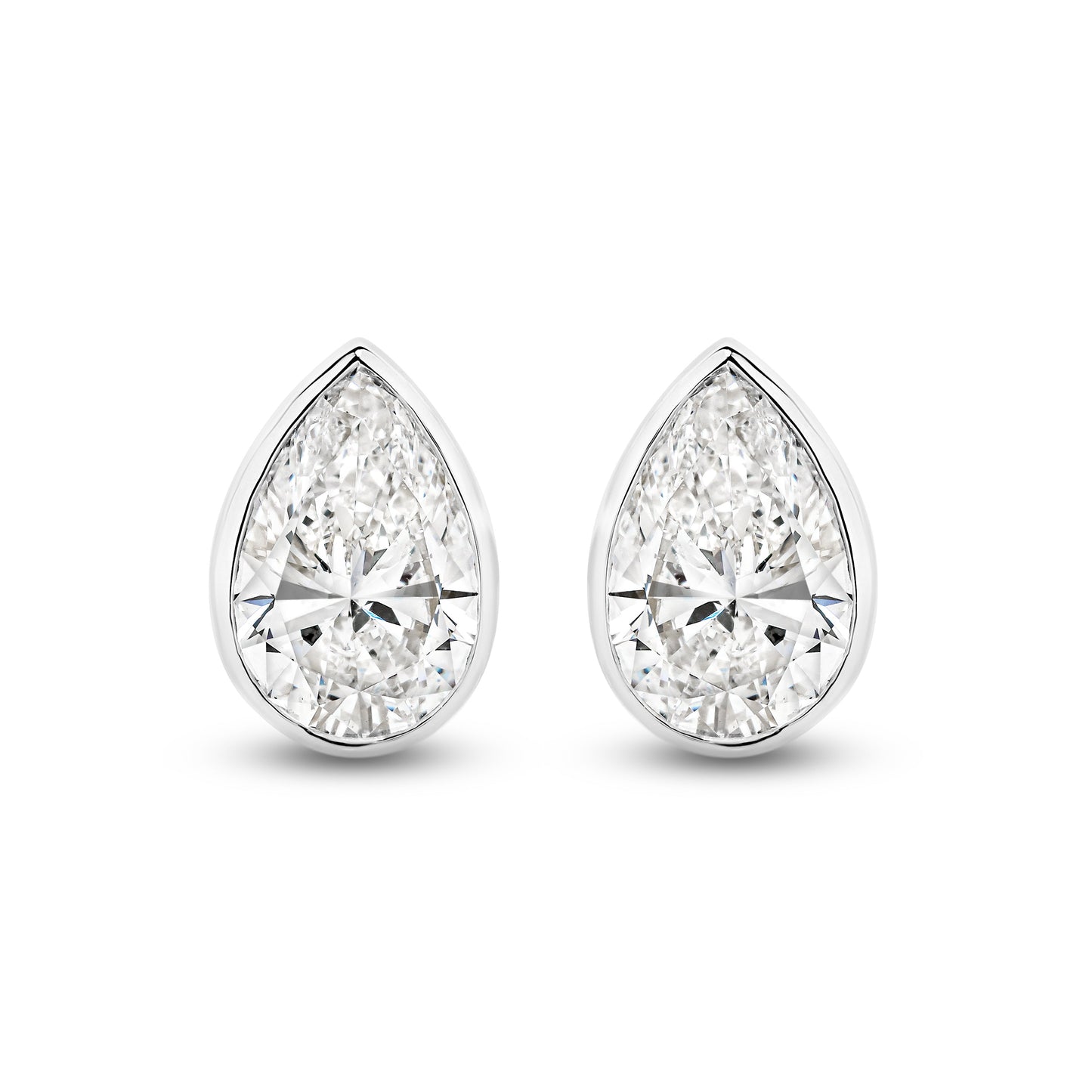 2.9ct Pear Bezel Stud Earrings Solid White Gold Lab Grown Diamonds — top view