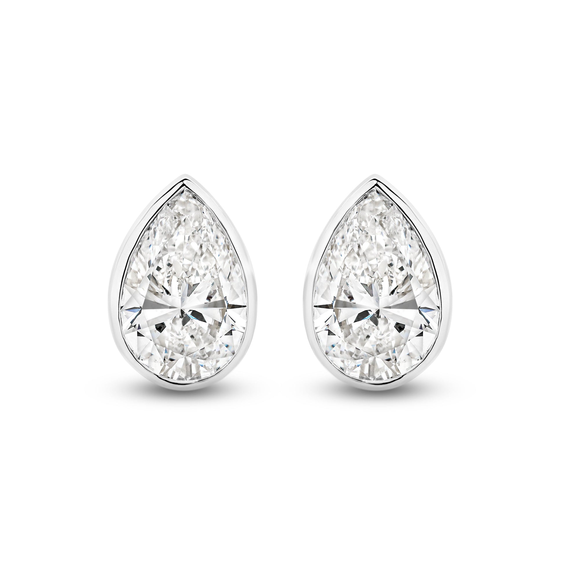 2.9ct Pear Bezel Stud Earrings Solid White Gold Lab Grown Diamonds — top view