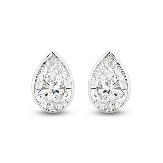 2.9ct Pear Bezel Stud Earrings Solid White Gold Lab Grown Diamonds — top view