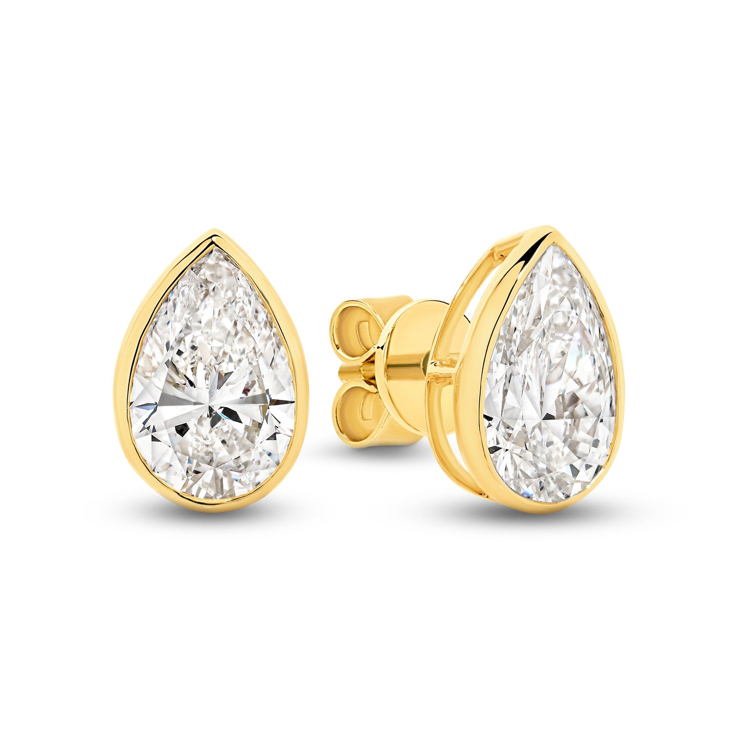 2.9ct Pear Bezel Stud Earrings Solid Yellow Gold Lab Grown Diamonds — main view