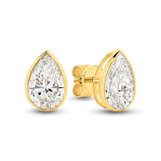 2.9ct Pear Bezel Stud Earrings Solid Yellow Gold Lab Grown Diamonds — main view