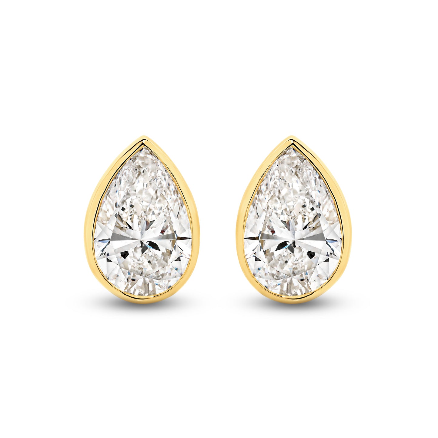 2.9ct Pear Bezel Stud Earrings Solid Yellow Gold Lab Grown Diamonds — top view