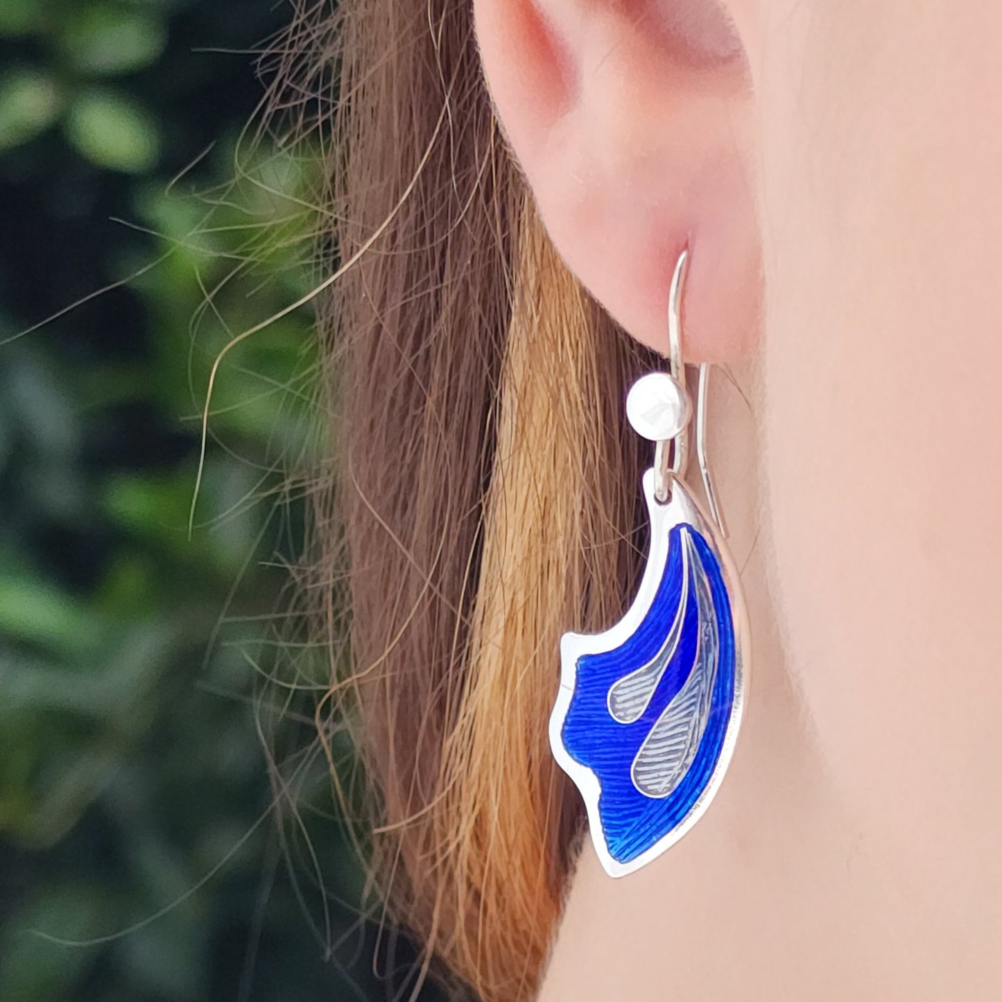 Blue Iris Champleve and Cloisonne Silver Earrings