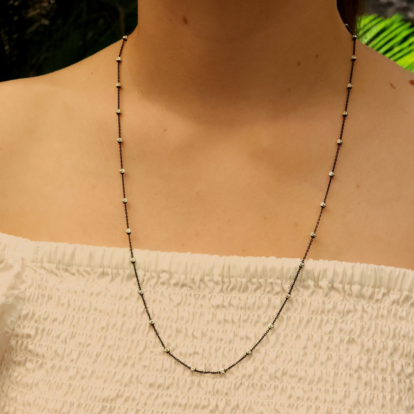 Ruthenium Plated Silver Chain with Beads