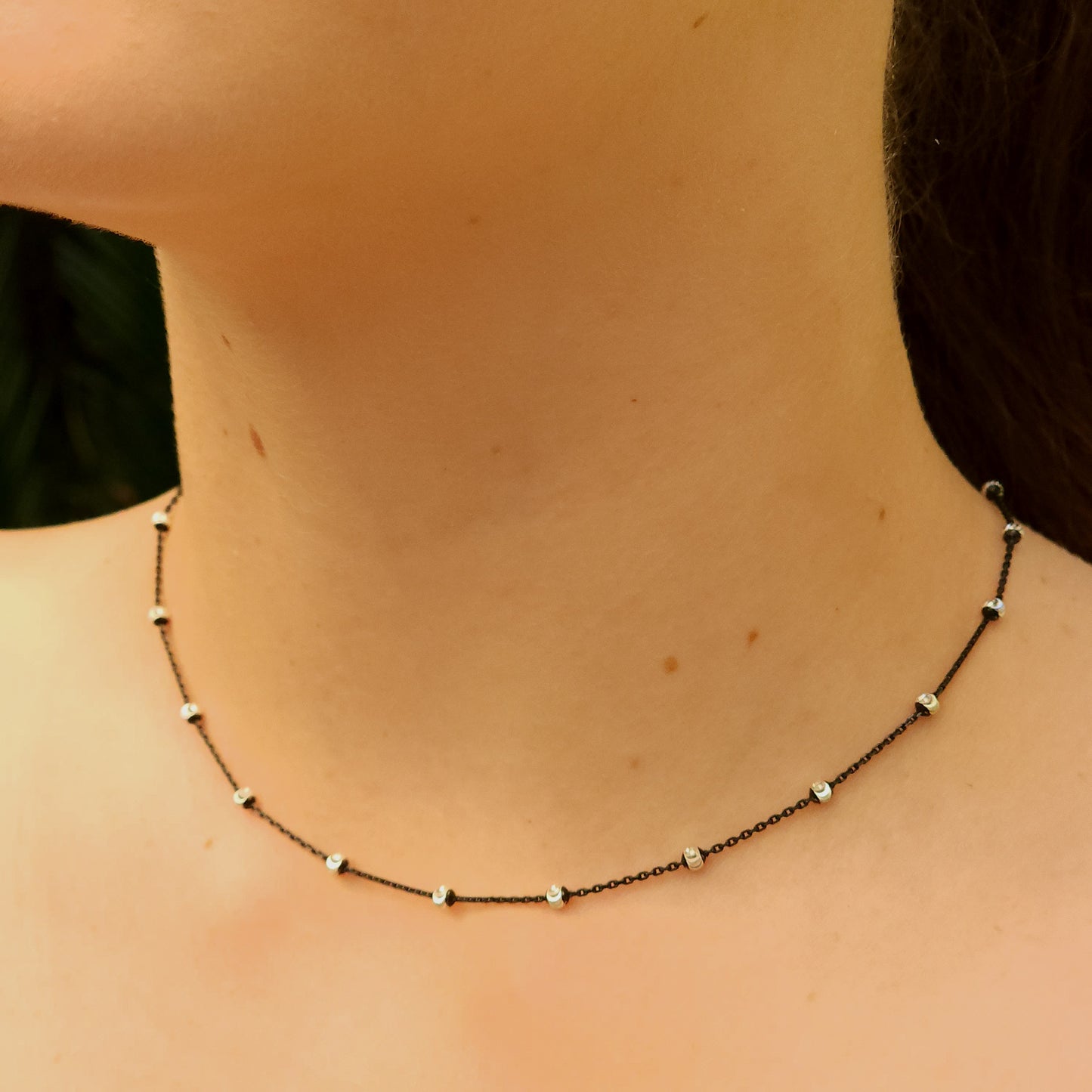 Ruthenium Plated Silver Chain with Beads