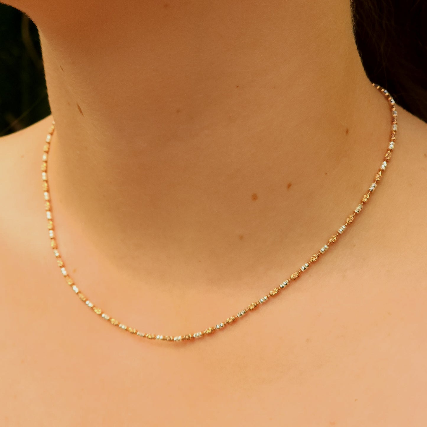 Silver Chain Long Beads Rose Gold & Rhodium