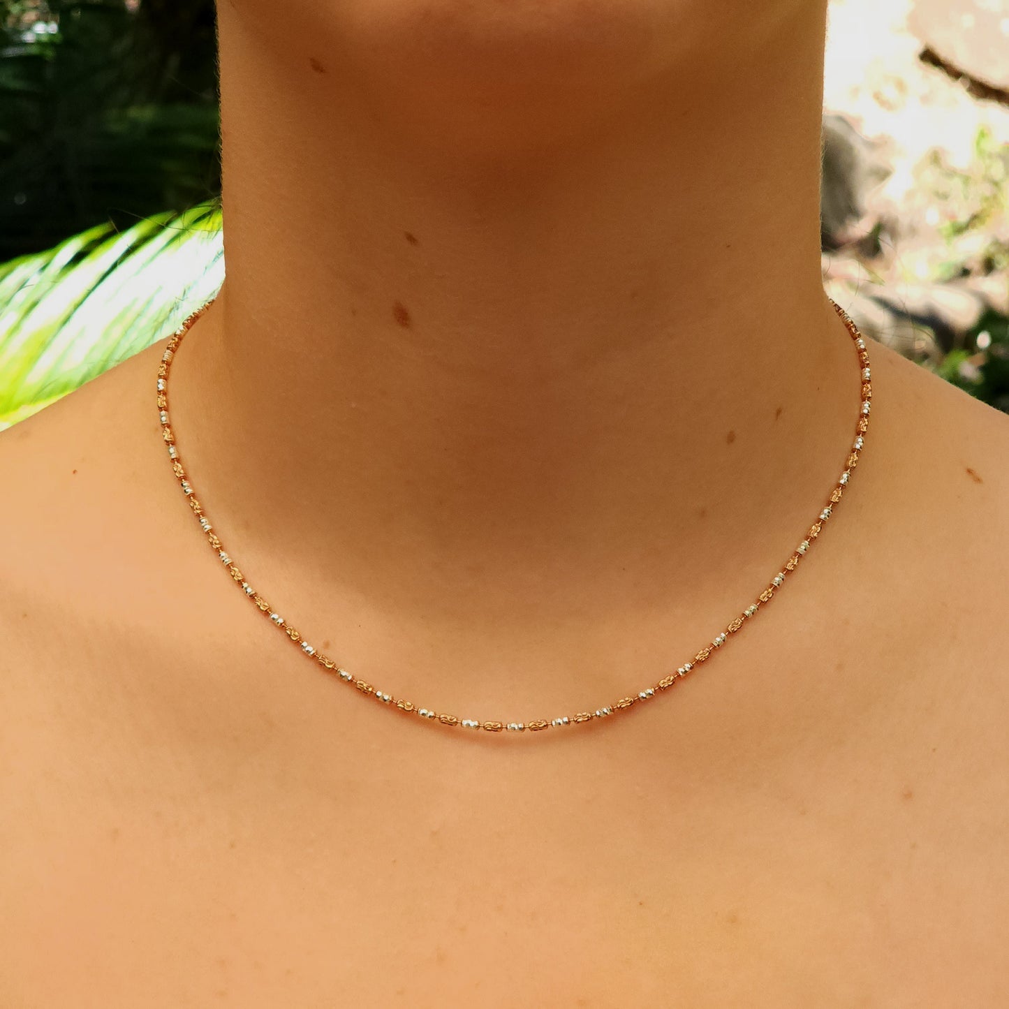 Silver Chain Long Beads Rose Gold & Rhodium