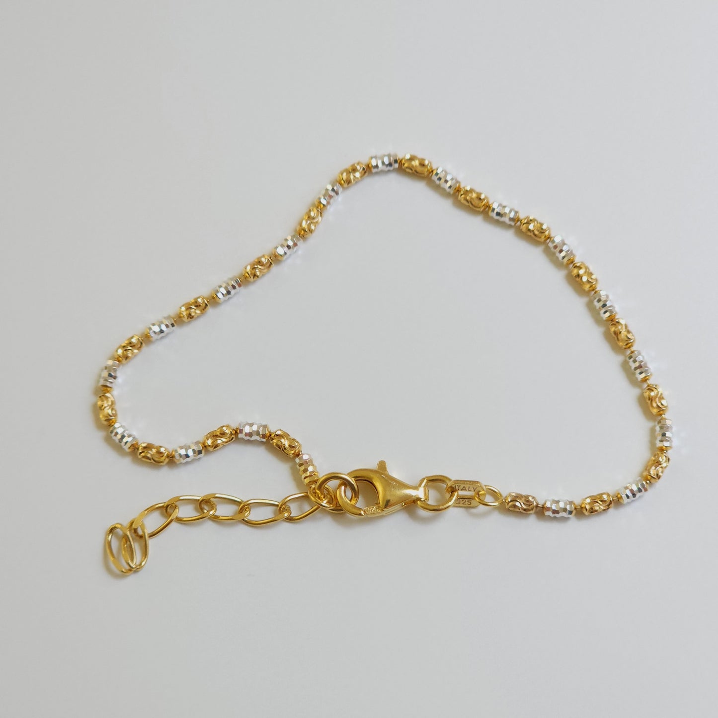 Yellow Gold & Rhodium Beaded Silver Bracelet