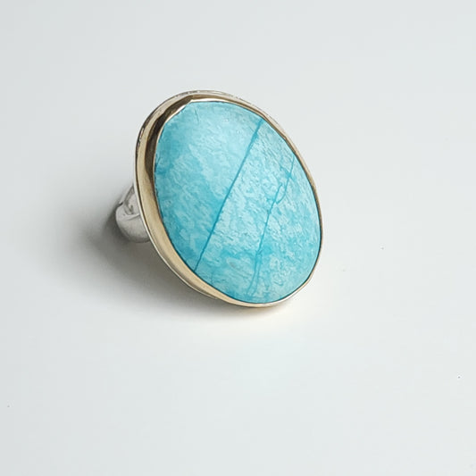 Silver and Gold Australian Turquoise Ring, One of the kind, Handmade in Australia