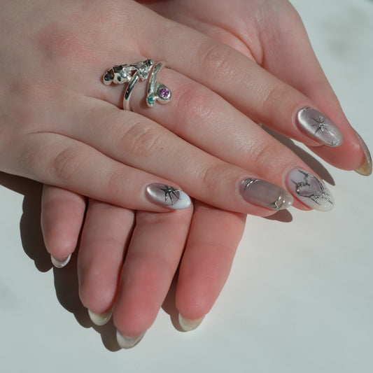 Butterfly Ring Pink Sapphire Paraiba Garnet Melted Silver