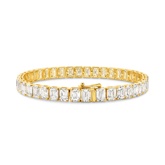 21ct Emerald Tennis Bracelet Solid 9ct Yellow Gold Lab Grown Diamonds — main view
